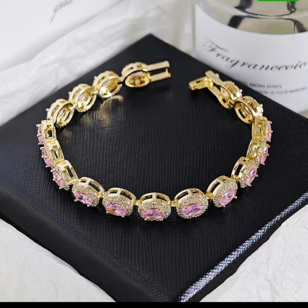 🆕️💎PINK ZIRCON OVAL TENNIS BRACELET - GOLD TONE💎 - Picture 4 of 10